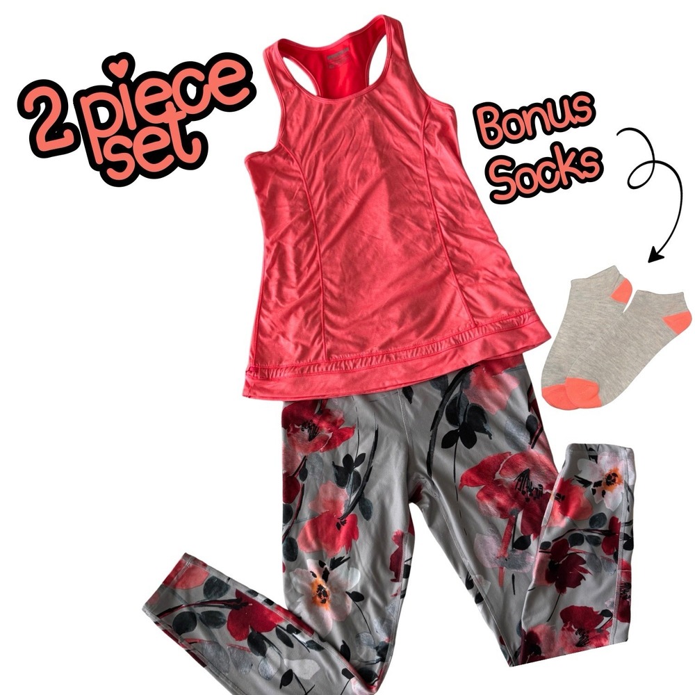 Fabletics Powerlite Floral Leggings Size Medium Pink, Gray And Black